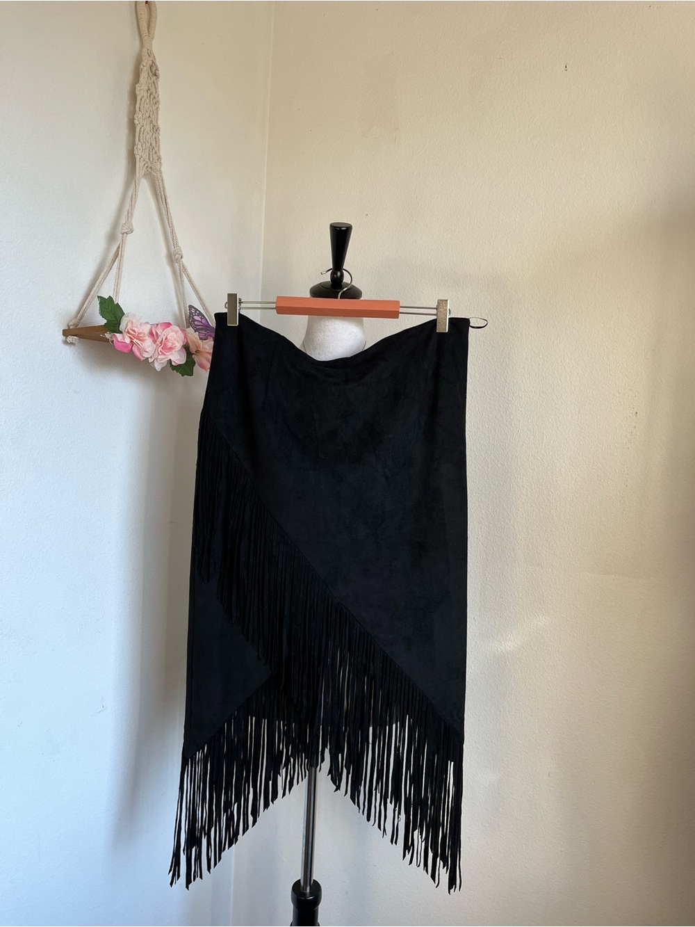 Black Fringe Midi Skirt size XL